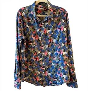 Oxford Lads Elephant Giraffe Bird Camo Novelty Print Long Sleeve Shirt Large